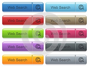 Set of web search glossy captioned menu buttons with engraved icons