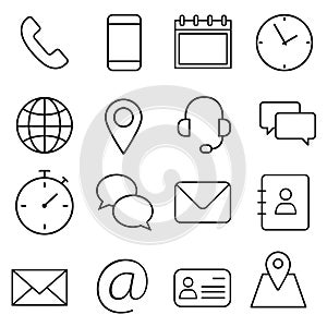 Set of web symbol for web computer and mobile. Contact us illustration.