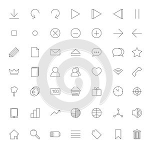 Set of web thin line icons in grey