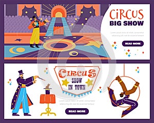 Set of website banner templates about circus big show flat style