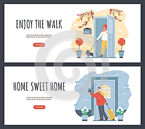 Set of website banner templates about people and doors flat style