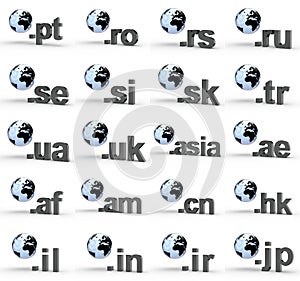 Set of Website Domain Name Address endings with globe