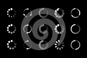 Set of website loading icon. Circle buffer loader or preloader. Download or upload status icon. Vector illustration