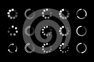 Set of website loading icon. Circle buffer loader or preloader. Download or upload status icon. Vector illustration