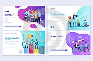Set of website and mobile website development cards. Customize vector illustration templates for business, finance and