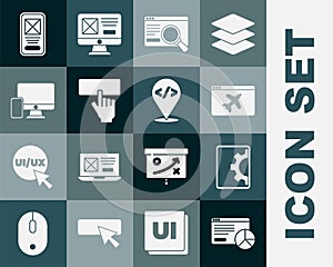 Set Website statistic, development, template, UI or UX design, Keyboard, Monitor and mobile, and Front end icon. Vector
