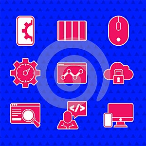 Set Website statistic, Front end development, Monitor and mobile, Cloud computing lock, UI UX design, Computer mouse and