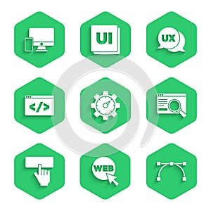 Set Website statistic, and graphic design, Bezier curve, UI or UX, Keyboard, Front end development, and Monitor mobile