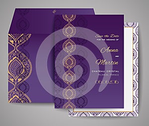 Set of wedding cards. Ornamental invitation, thank you card, save the date card. Templates for your design.