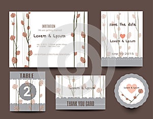 Set of wedding cards. Wedding invitations, Thank you card