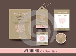 Set of wedding cards. Wedding invitations, Thank you card