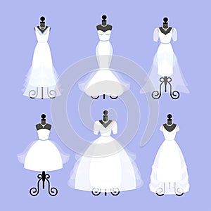 Set of Wedding Dresses. Fashion gowns on mannequins.