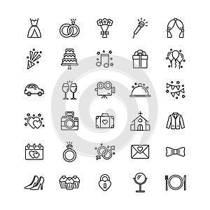 Set of wedding icons on white background, vector illustration