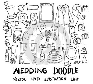 Set of wedding illustration Hand drawn doodle Sketch line