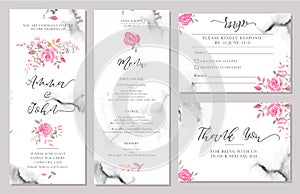 Set of wedding invitation card templates with watercolor rose flowers.