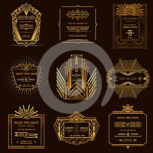 Set of Wedding Invitation Cards - Art Deco