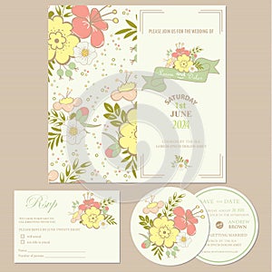 Set of wedding invitation cards with hearts