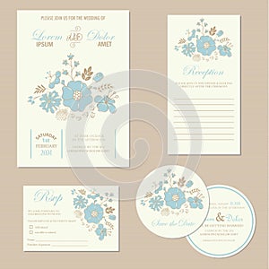 Set of wedding invitation cards with hearts