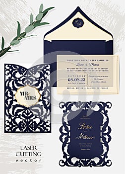 Set Wedding invitation envelope for laser cutting. Vector illustration.