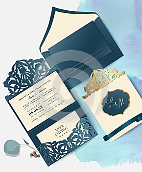 Set Wedding invitation envelope for laser cutting. Vector illustration.