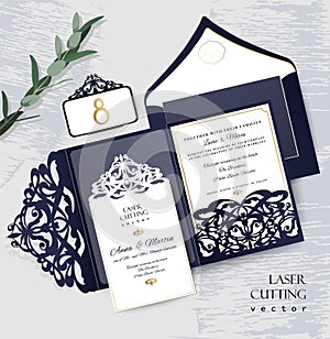 Set Wedding invitation envelope for laser cutting. Vector illustration.