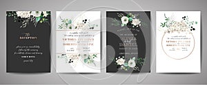 Set of Wedding Invitation, floral invite, thank you, rsvp rustic card design with gold foil decoration. Vector elegant template
