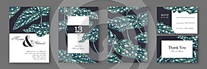Botanical wedding invitation card. Template design with Begonia leaves. Polkadot Begonia Maculata. photo