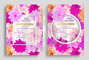 Set wedding invitation template elegant background with beautiful flowers greeting card. Vector