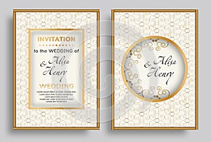 Set wedding invitation template elegant background with beautiful ornaments greeting card. Vector