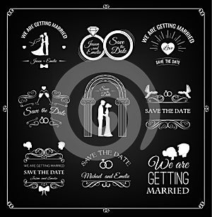 Set of wedding invitation template. vintage design elements. On Black. Vector