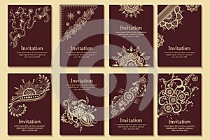 Set of wedding invitations and announcement cards with ornament in Arabian style. Arabesque pattern.