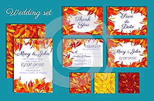 Set of Wedding Invitations with autumn leaves