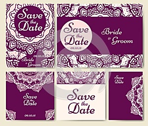 Set of wedding invitations. Wedding cards template with individual concept. Design for invitation, thank you card, save the date c