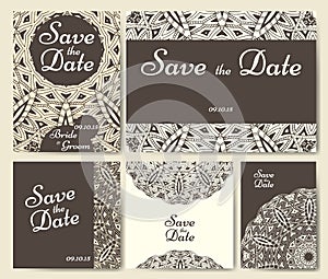 Set of wedding invitations. Wedding cards template with individual concept. Design for invitation, thank you card, save the date c