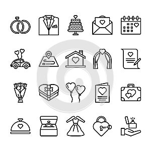 Set of wedding outline icon style