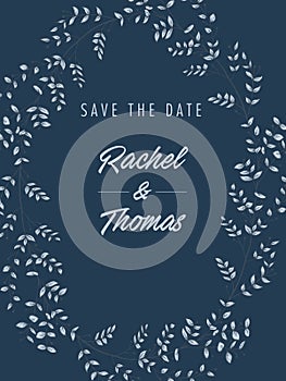 Set of wedding party invitation and Save The Date card templates with Lily of the valley flowers hand drawn with black contour lin