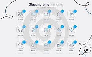 Set of Wedding rings, My love and Love glasses line icons for web app. Pictogram icon. Vector