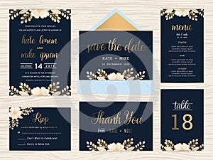 Set of wedding suite template decorate with wreath flowers.