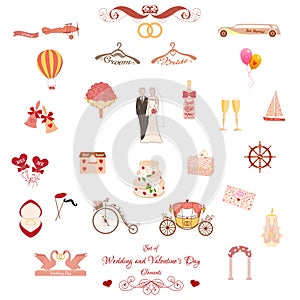 Set of Wedding and Valentines Day elements