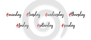 Set of week days with the hashtag