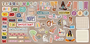 Set of weekly, daily planner stickers vector.