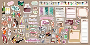 Set of weekly, daily planner stickers vector.