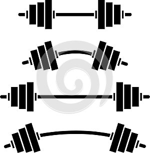 Set weight lifting barbell vector icon. Collection Gym equipment. workout, fitness club symbol. Sport vector.
