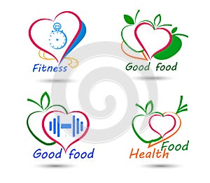 Set wellness symbols. Healthy food and fitness