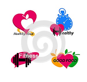 Set Wellness symbols. Healthy food and fitness.