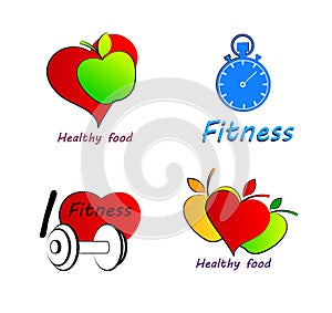 Set Wellness symbols. Healthy food and fitness.