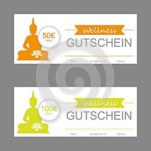 Set of wellness vouchers in different prices, on a gray background