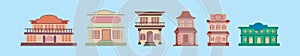 Set of western building cartoon icon design template with various models. vector illustration isolated on blue background