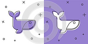 Set Whale icon isolated on white and purple background. Vector