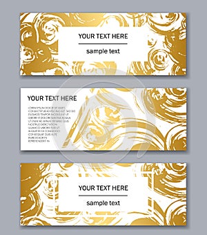 Set of white, black and gold banners templates. Modern abstract